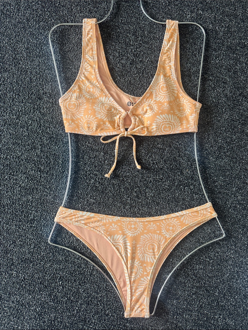 Women's Peach Floral Tie-Front Bikini Set